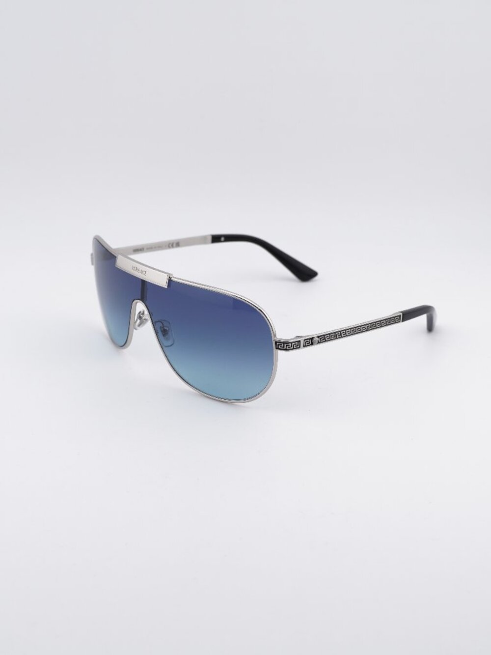 Versace VE2293 100019 Shield Sunglasses - Silver Shield Frame, Blue Lenses